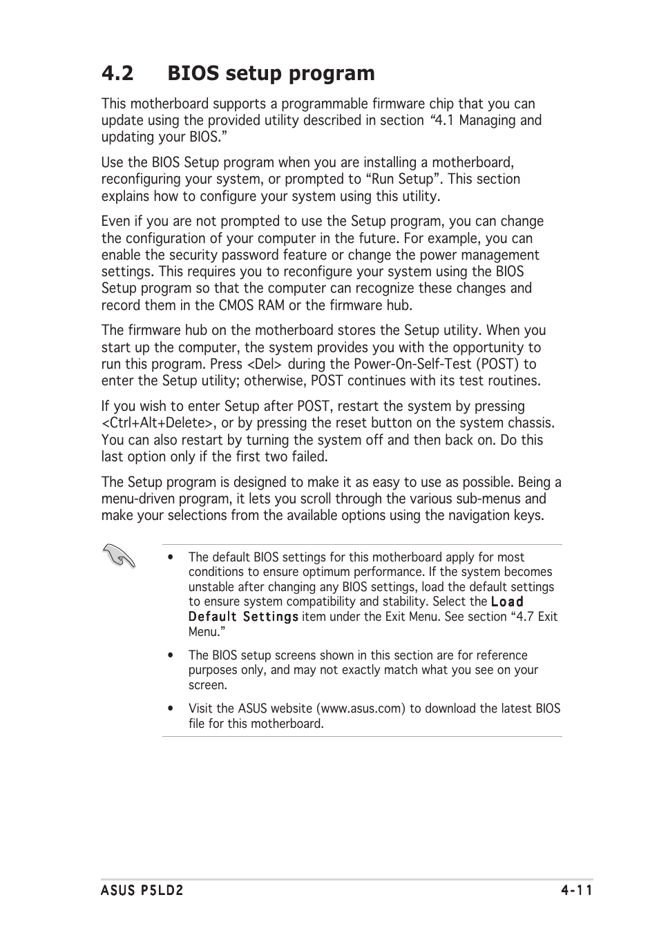 2 bios setup program | Asus P5LD2 User Manual | Page 71 / 142