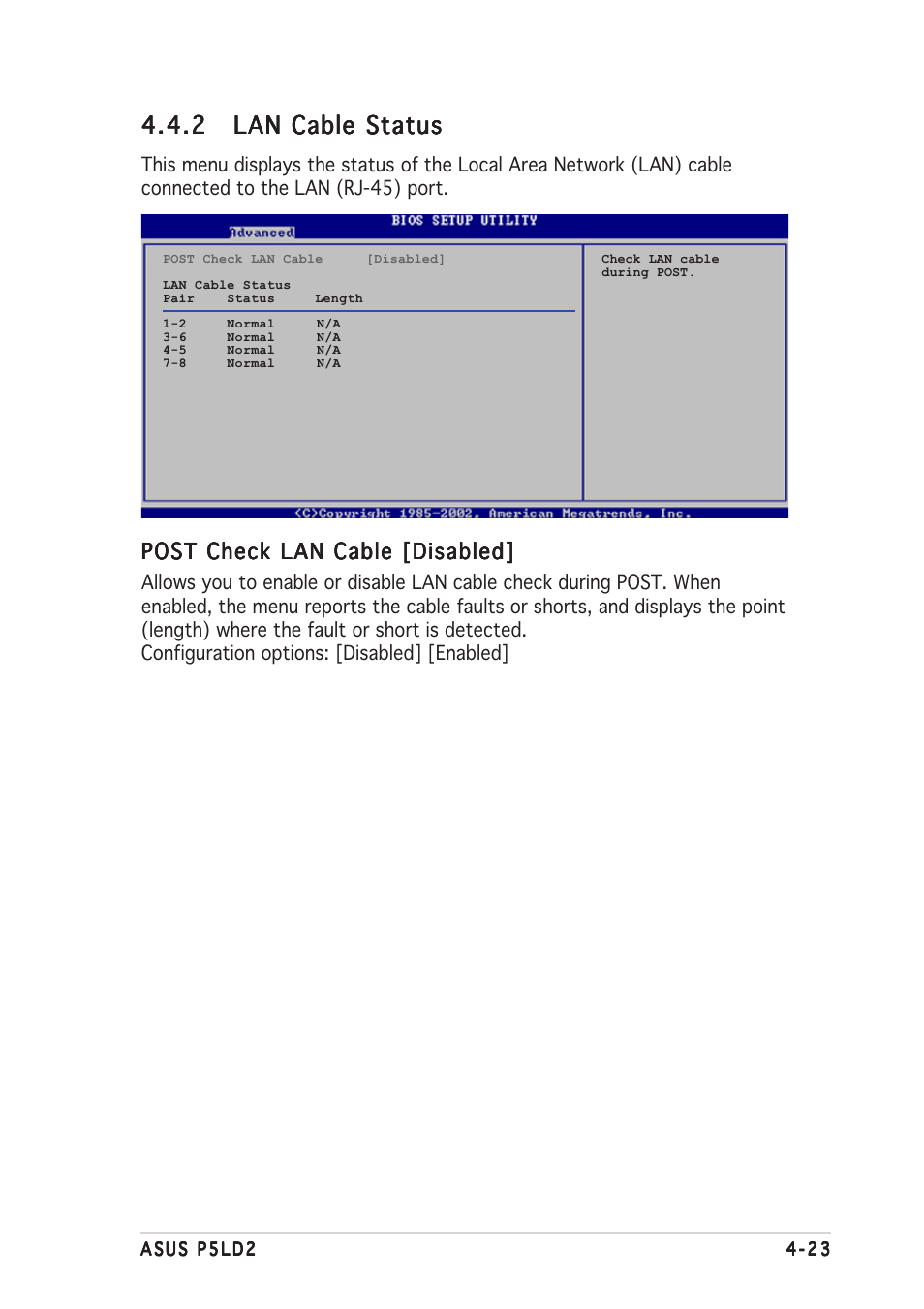 Post check lan cable [disabled | Asus P5LD2 User Manual | Page 83 / 142