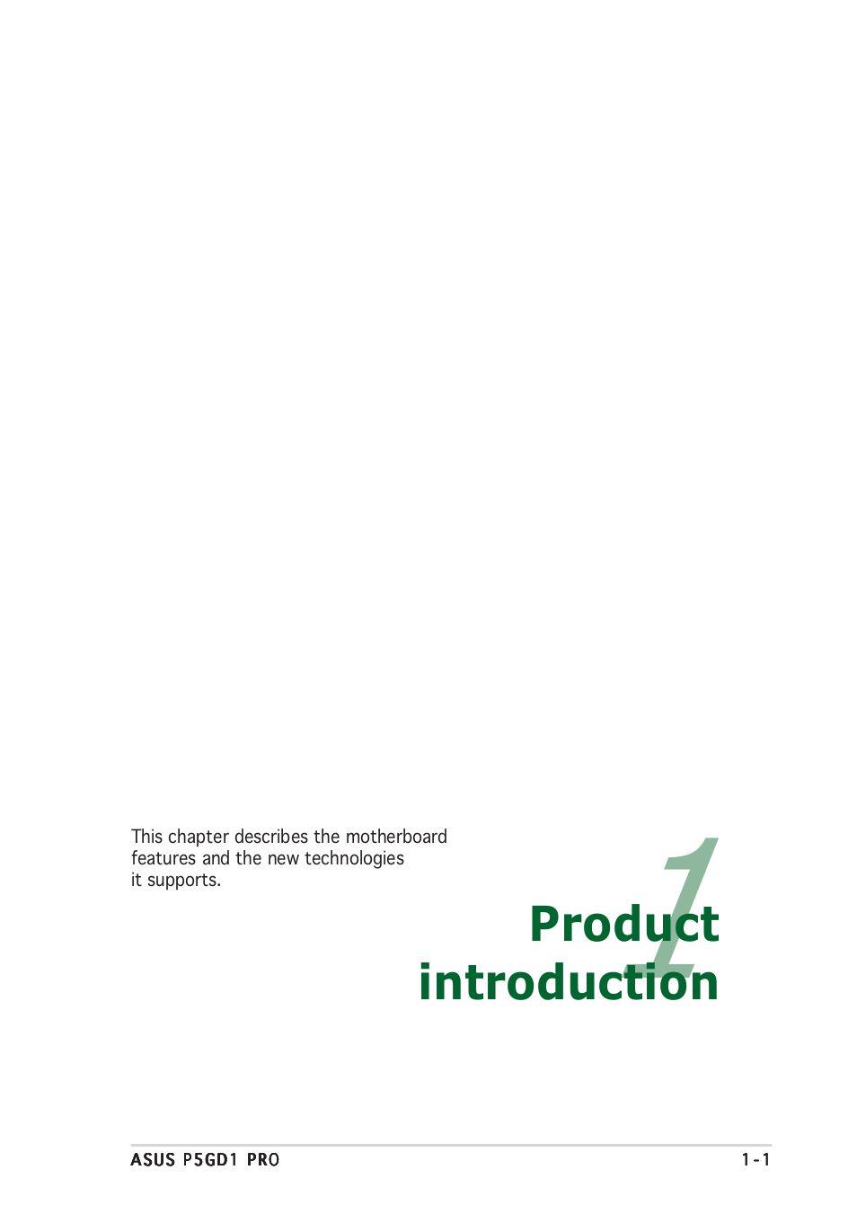 Product introduction | Asus P5GD1 Pro User Manual | Page 13 / 96