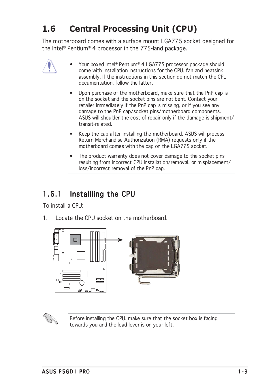 6 central processing unit (cpu) | Asus P5GD1 Pro User Manual | Page 21 / 96