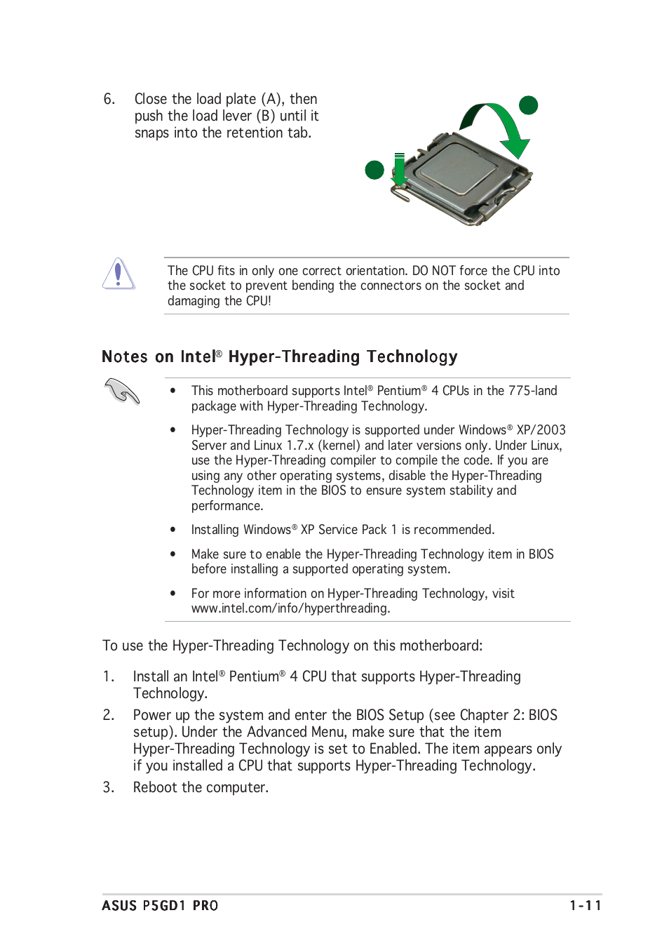 Hyper-threading technology | Asus P5GD1 Pro User Manual | Page 23 / 96