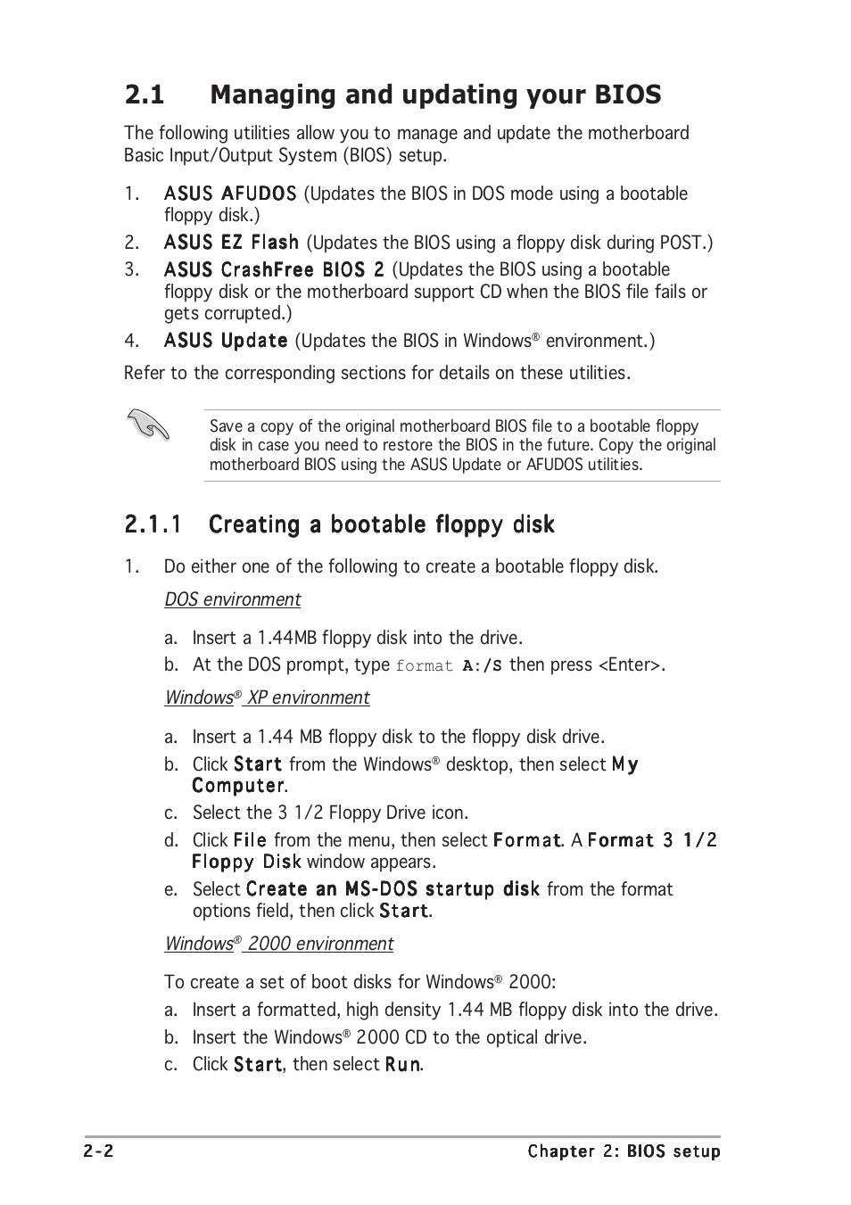 1 managing and updating your bios | Asus P5GD1 Pro User Manual | Page 46 / 96