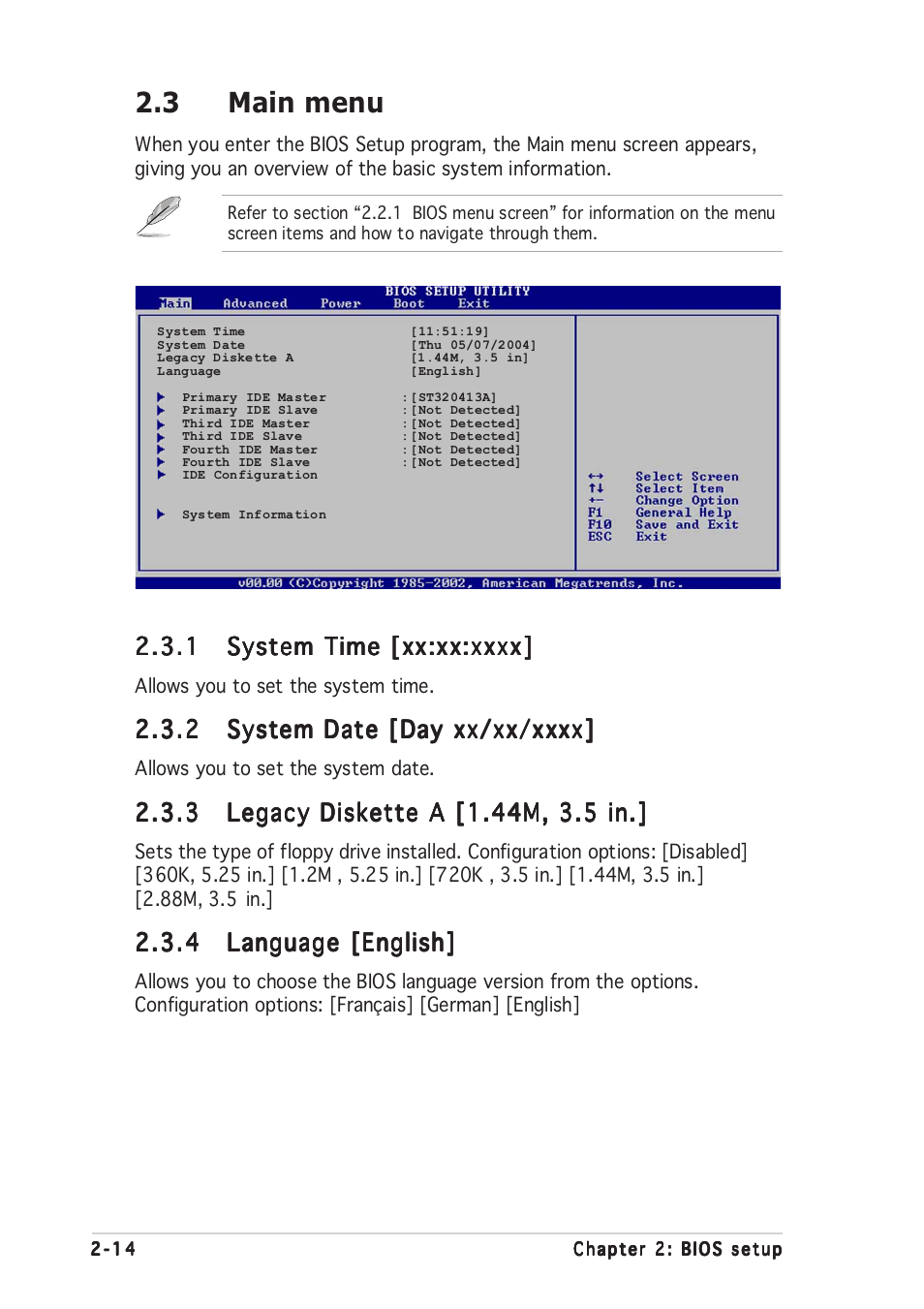 3 main menu | Asus P5GD1 Pro User Manual | Page 58 / 96