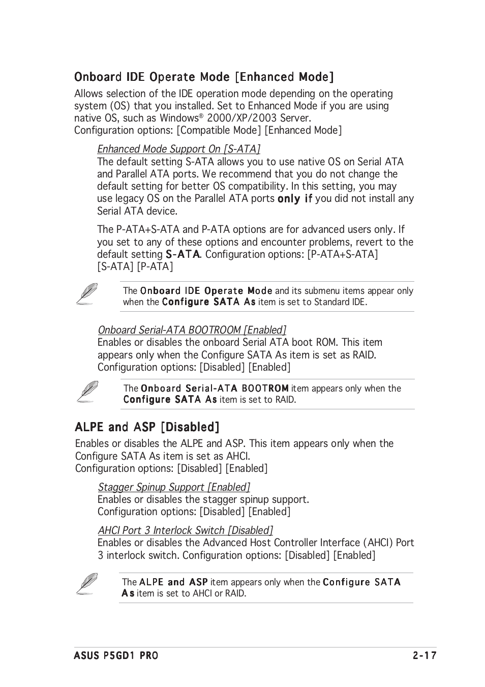 Alpe and asp [disabled, Onboard ide operate mode [enhanced mode | Asus P5GD1 Pro User Manual | Page 61 / 96