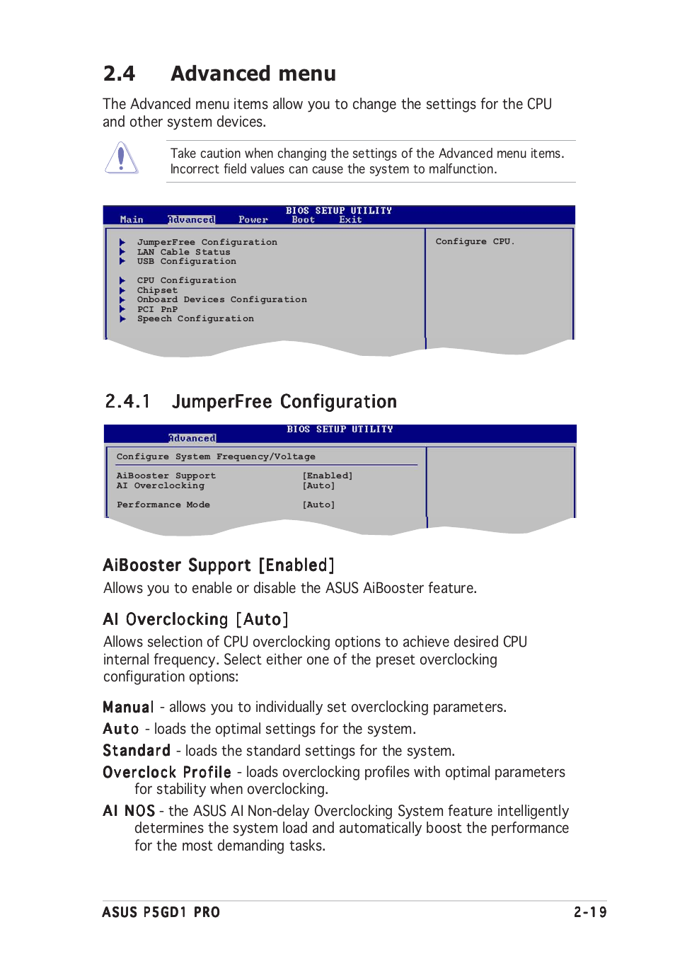 4 advanced menu | Asus P5GD1 Pro User Manual | Page 63 / 96