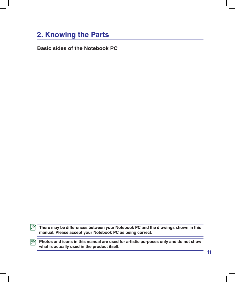 Knowing the parts | Asus X58LE User Manual | Page 11 / 83