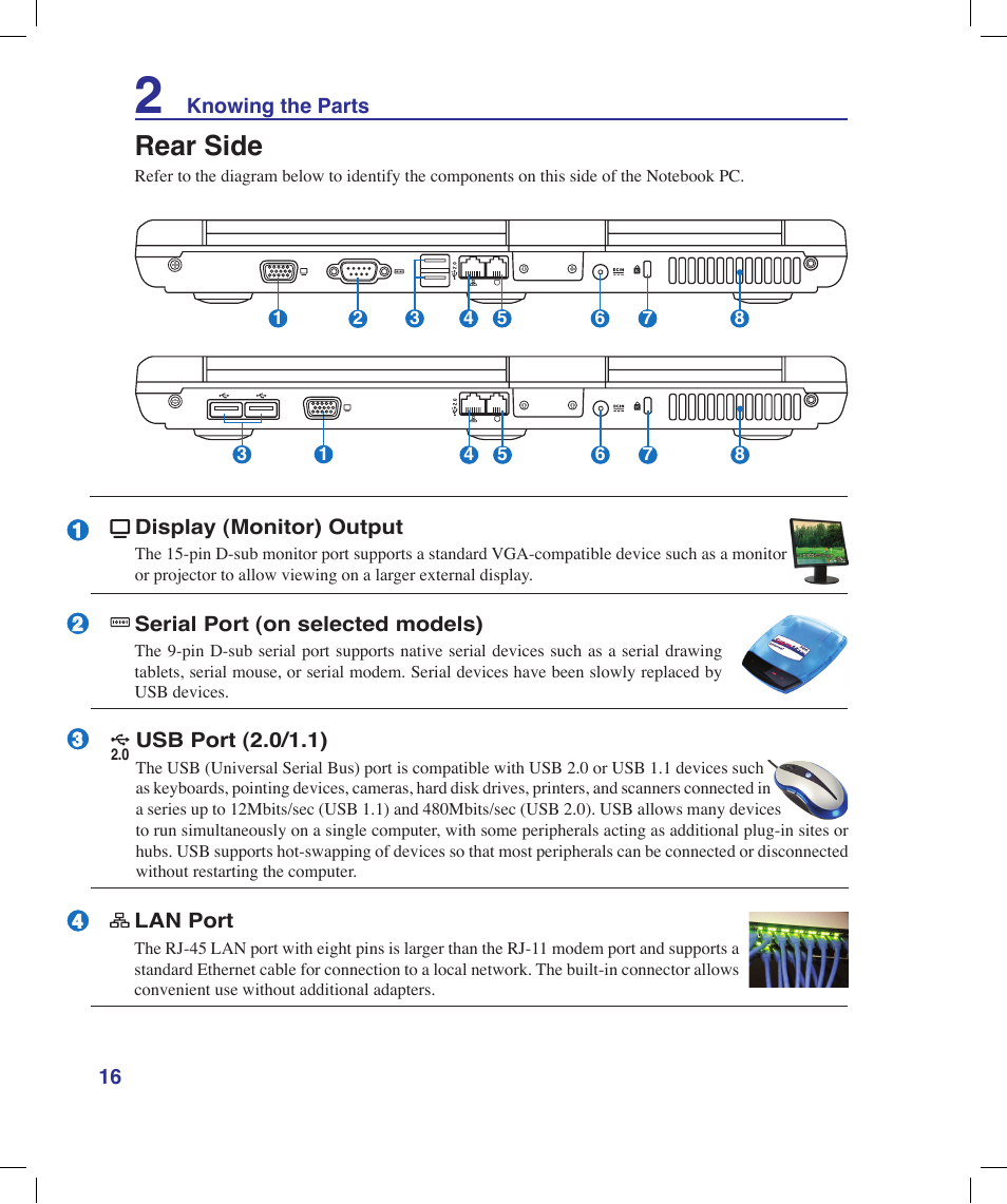 Rear side | Asus X58LE User Manual | Page 16 / 83