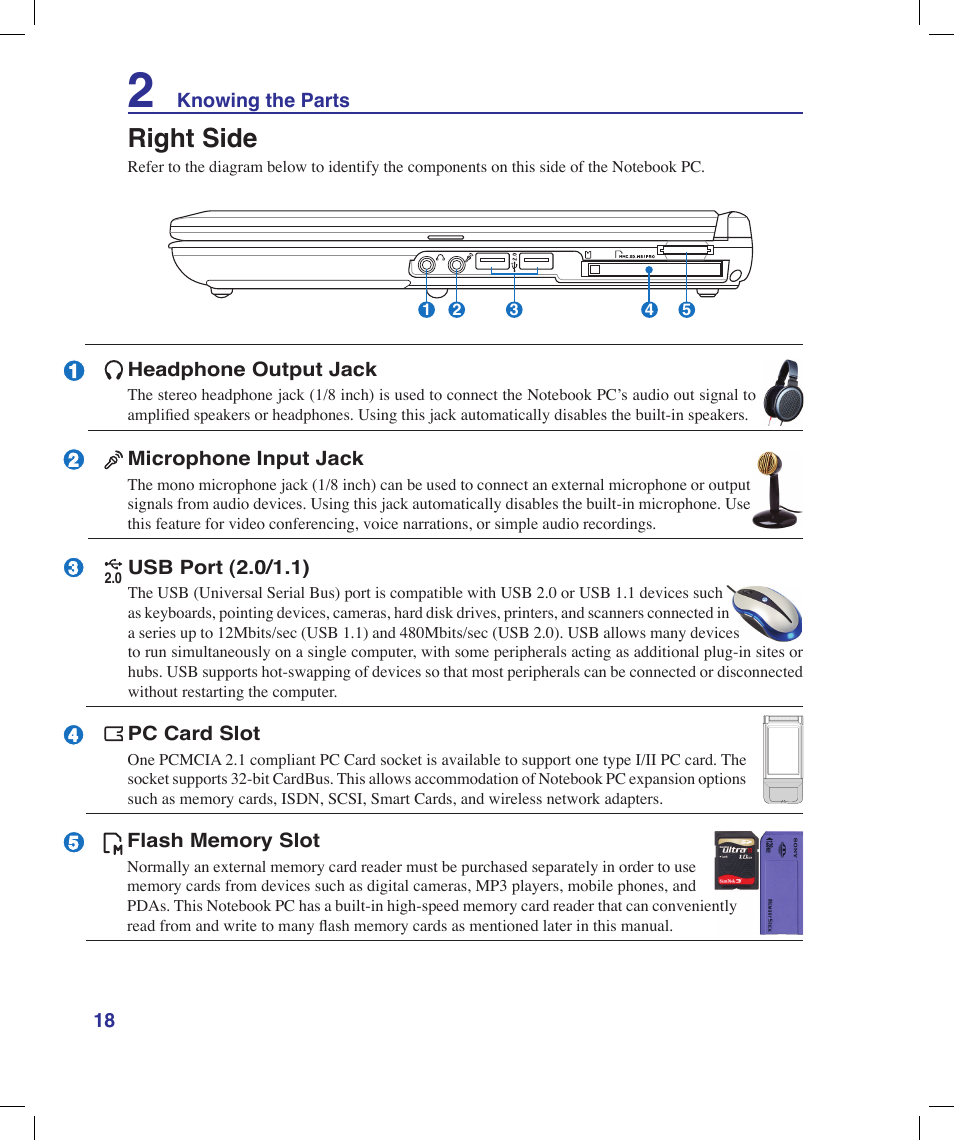 Right side | Asus X58LE User Manual | Page 18 / 83