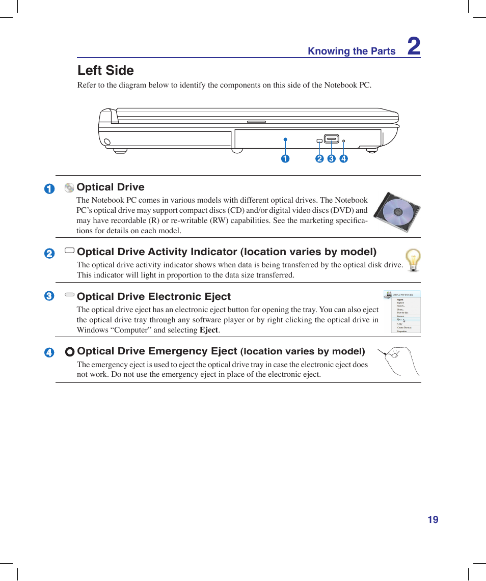 Left side | Asus X58LE User Manual | Page 19 / 83