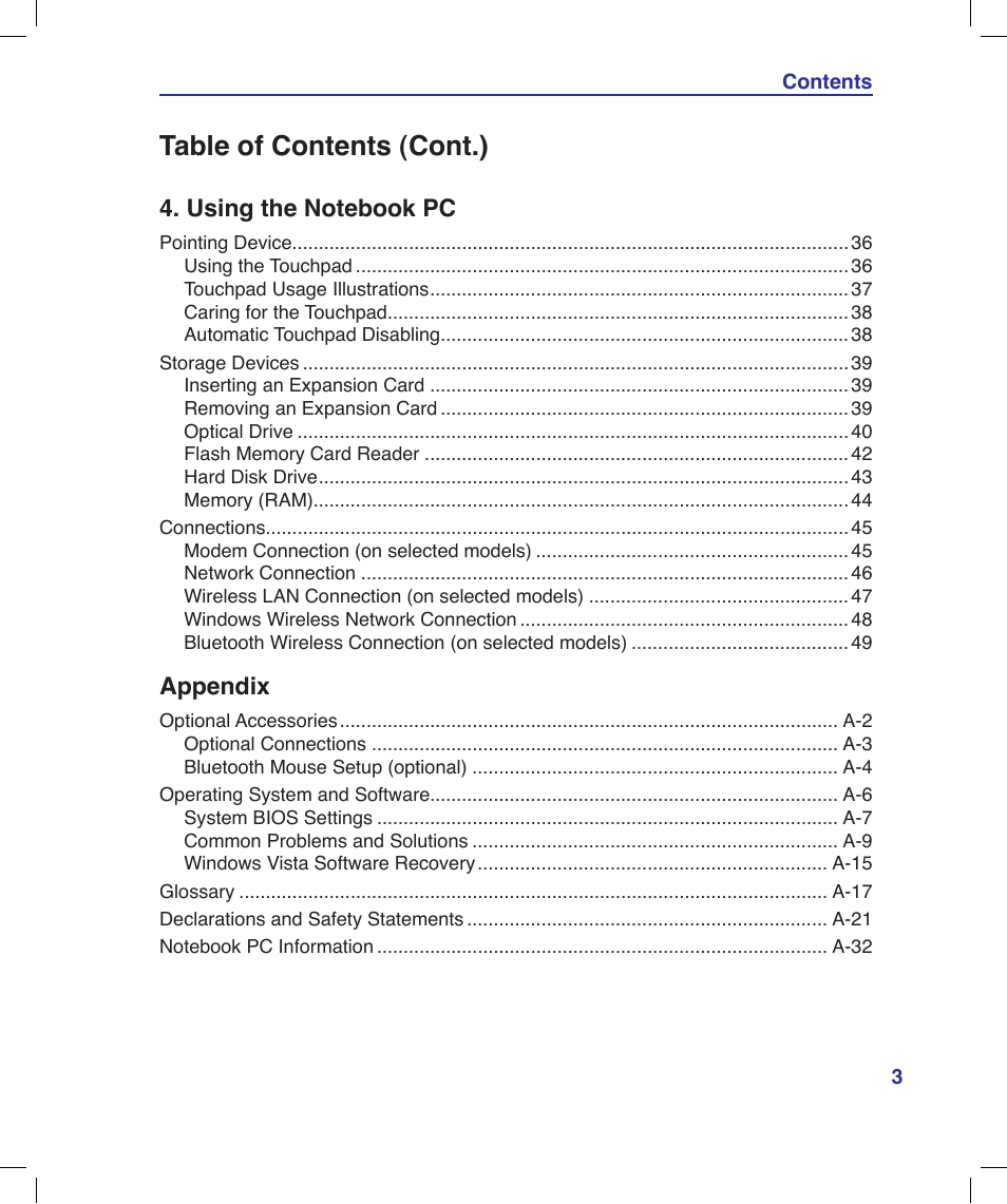 Table of contents (cont.) | Asus X58LE User Manual | Page 3 / 83