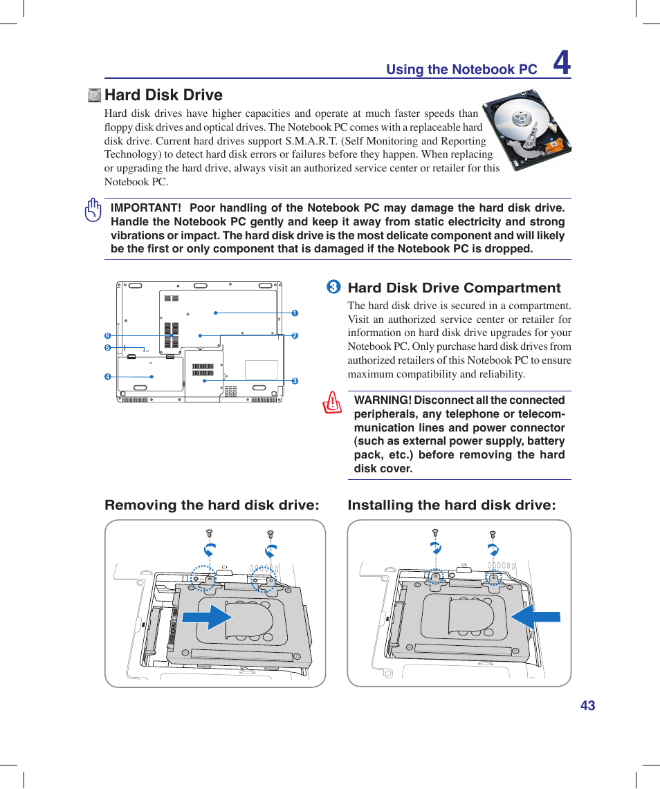 Hard disk drive | Asus X58LE User Manual | Page 43 / 83