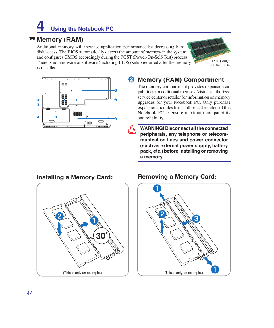 Memory (ram) | Asus X58LE User Manual | Page 44 / 83