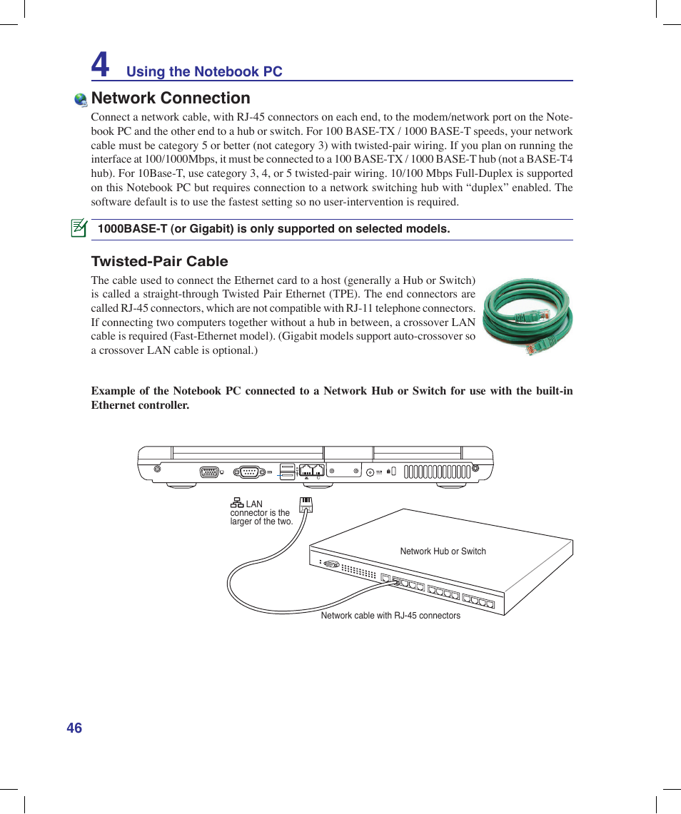 Network connection | Asus X58LE User Manual | Page 46 / 83