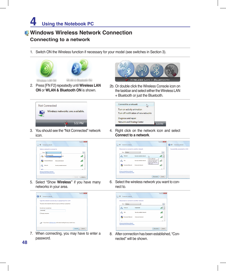 Windows wireless network connection | Asus X58LE User Manual | Page 48 / 83