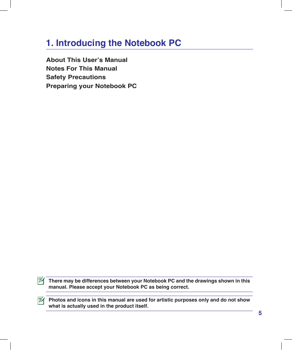 Introducing the notebook pc | Asus X58LE User Manual | Page 5 / 83