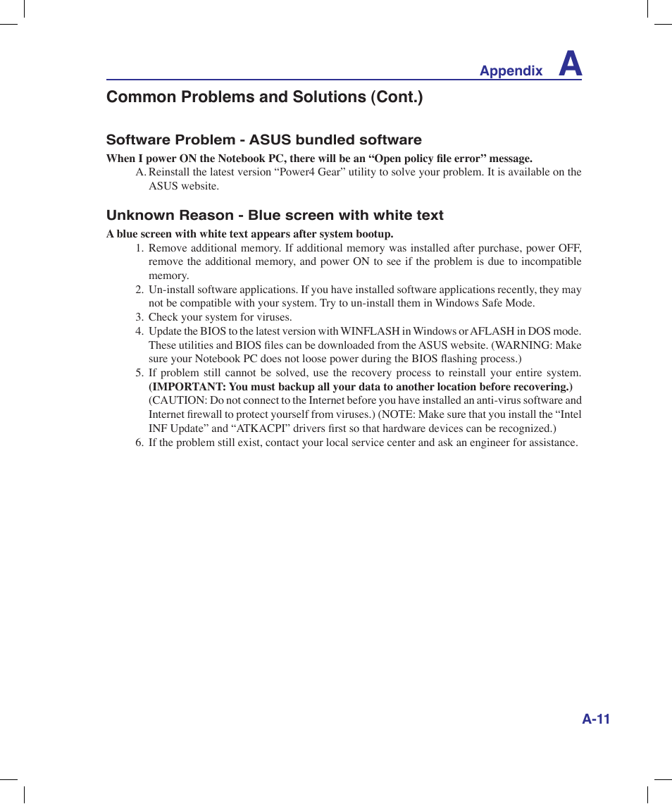 Common problems and solutions (cont.) | Asus X58LE User Manual | Page 61 / 83