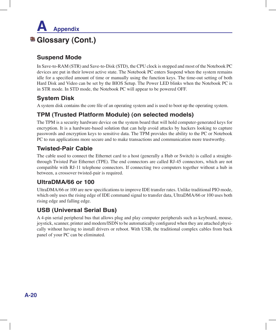 Glossary (cont.) | Asus X58LE User Manual | Page 70 / 83