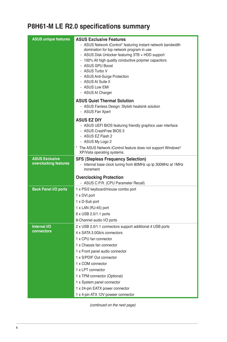 Asus P8H61-M LE R2.0 User Manual | Page 10 / 81