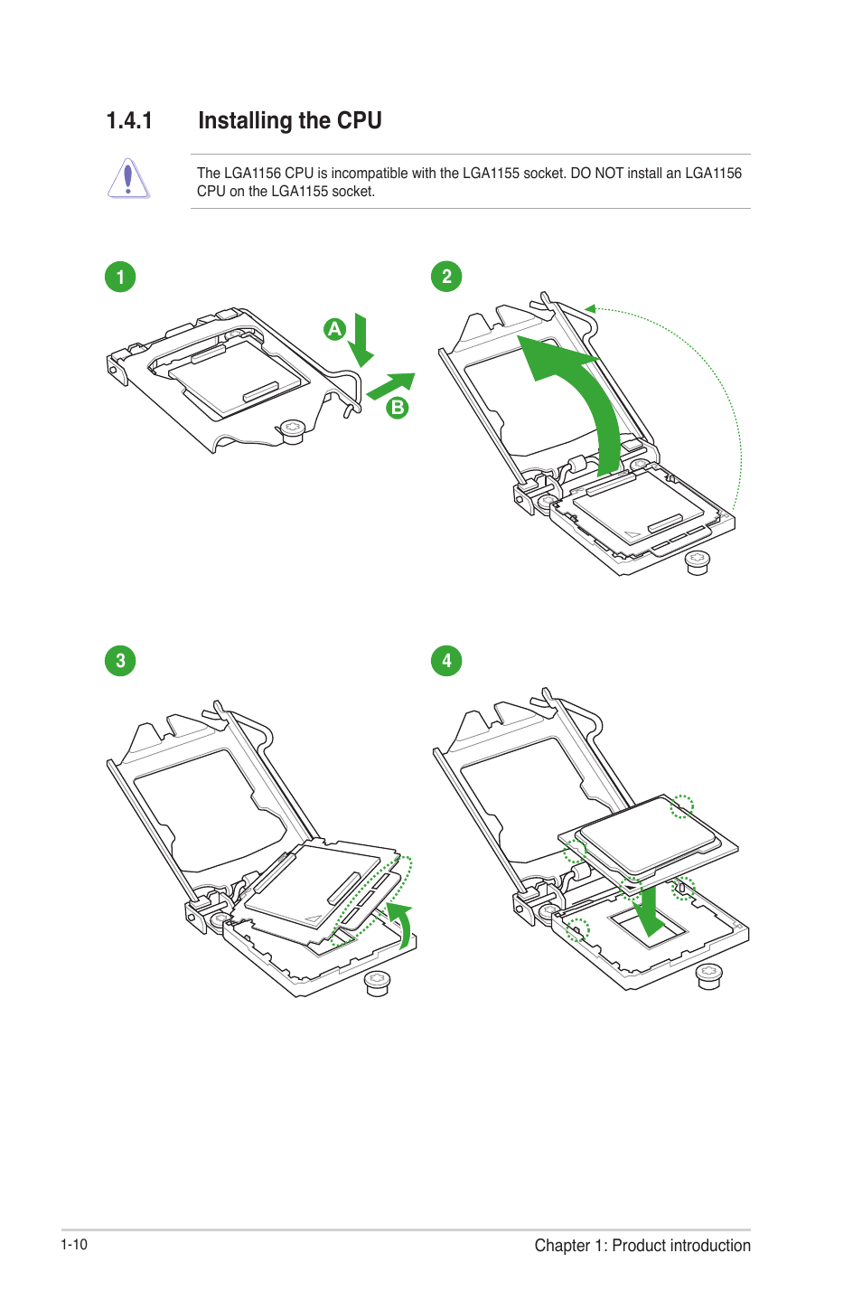 1 installing the cpu, Installing the cpu -10 | Asus P8H61-M LE R2.0 User Manual | Page 22 / 81