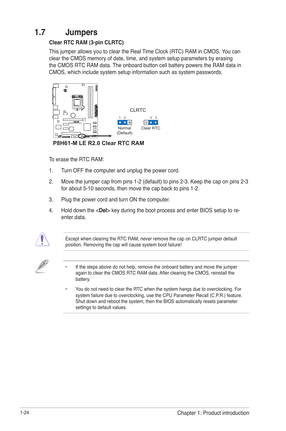 7 jumpers, 7 jumpers -24 | Asus P8H61-M LE R2.0 User Manual | Page 36 / 81