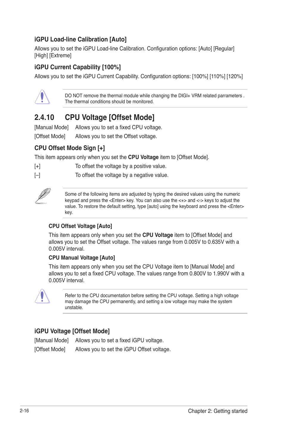 10 cpu voltage [offset mode, 10 cpu voltage [offset mode] -16 | Asus P8H61-M LE R2.0 User Manual | Page 62 / 81