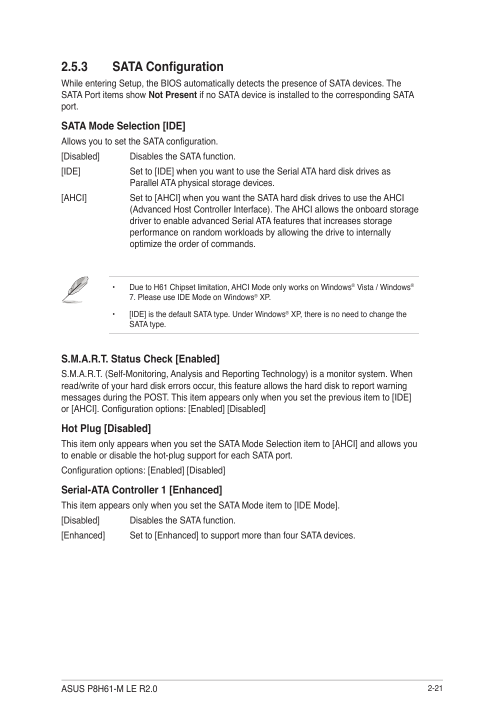 3 sata configuration, Sata configuration -21 | Asus P8H61-M LE R2.0 User Manual | Page 67 / 81