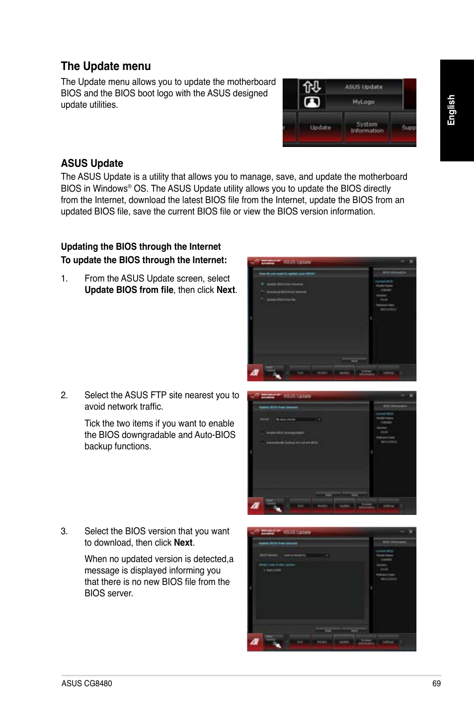 The update menu | Asus CG8480 User Manual | Page 69 / 98