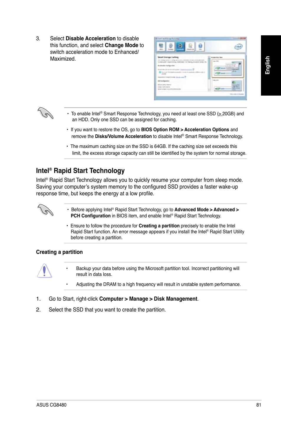 Intel, Rapid start technology | Asus CG8480 User Manual | Page 81 / 98