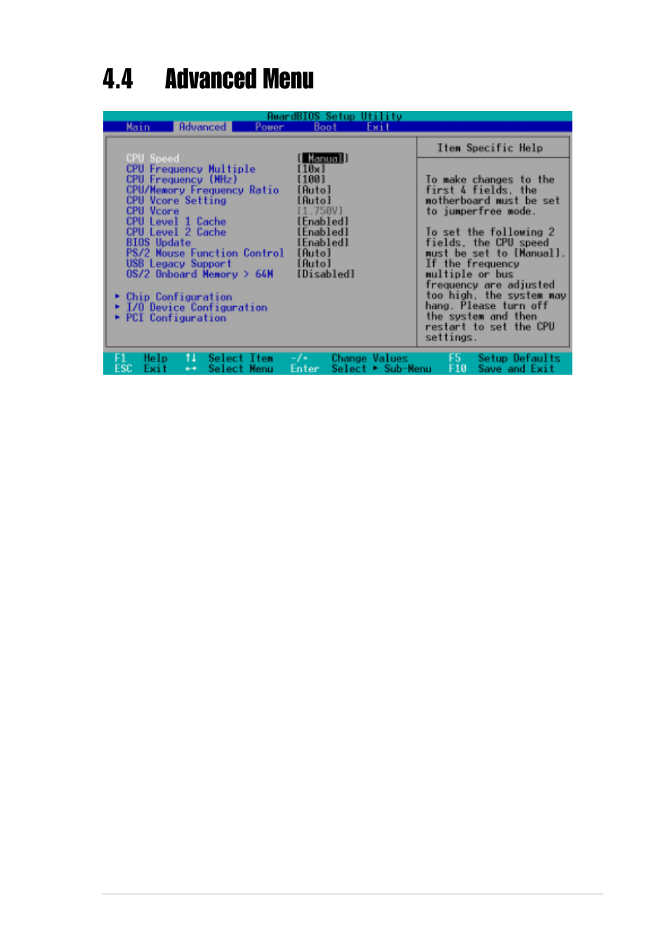 4 advanced menu | Asus P4B266-C User Manual | Page 77 / 126