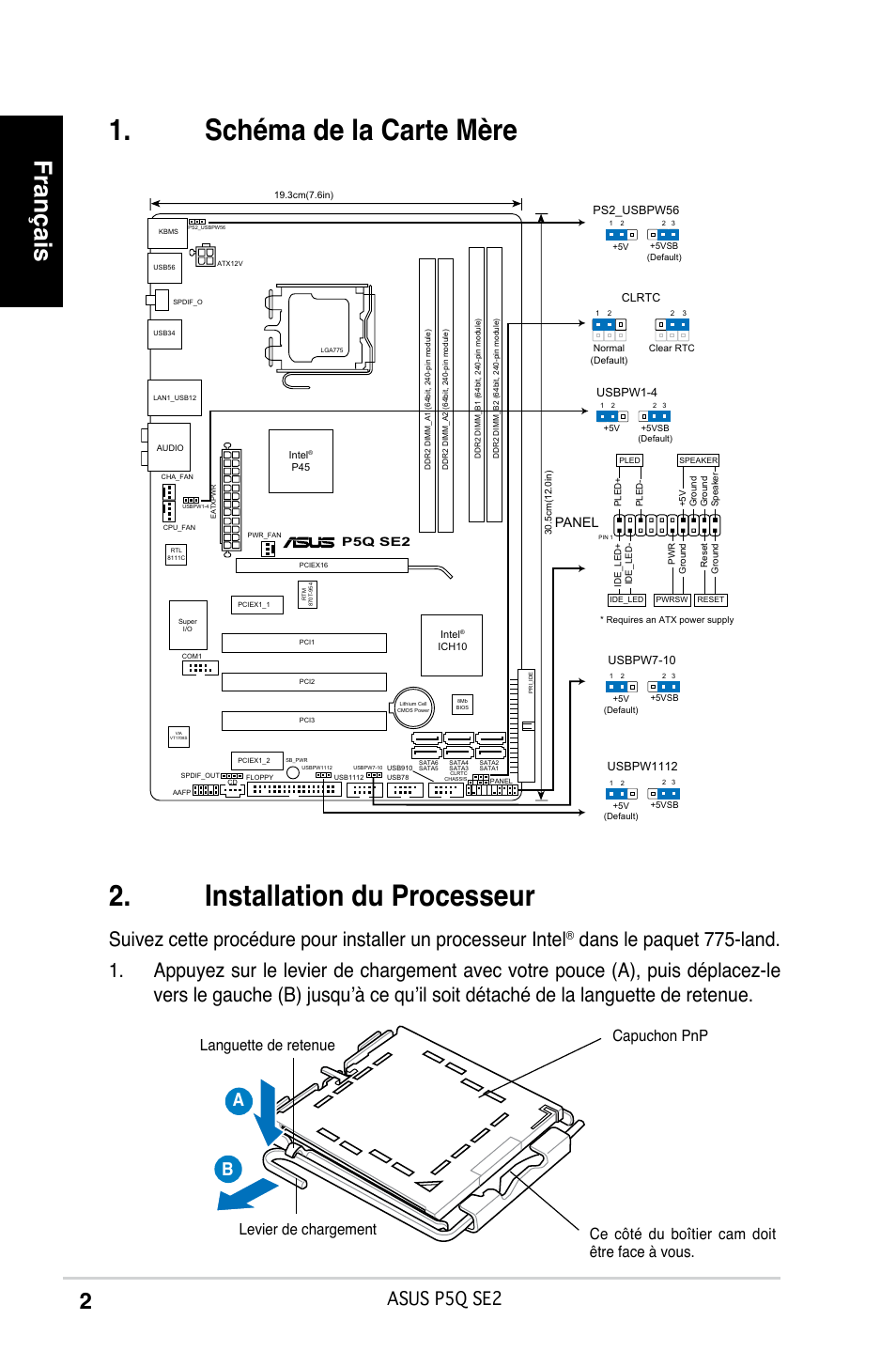 Français, Asus p5q se2, Panel | P5q se2 | Asus P5Q SE2 User Manual | Page 2 / 38