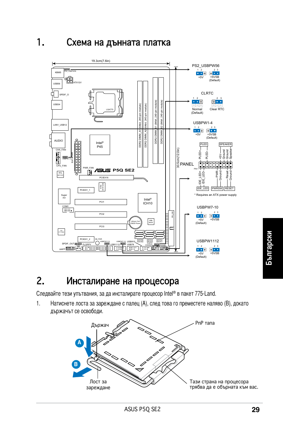 Български, Asus p5q se2, Panel | P5q se2 | Asus P5Q SE2 User Manual | Page 29 / 38