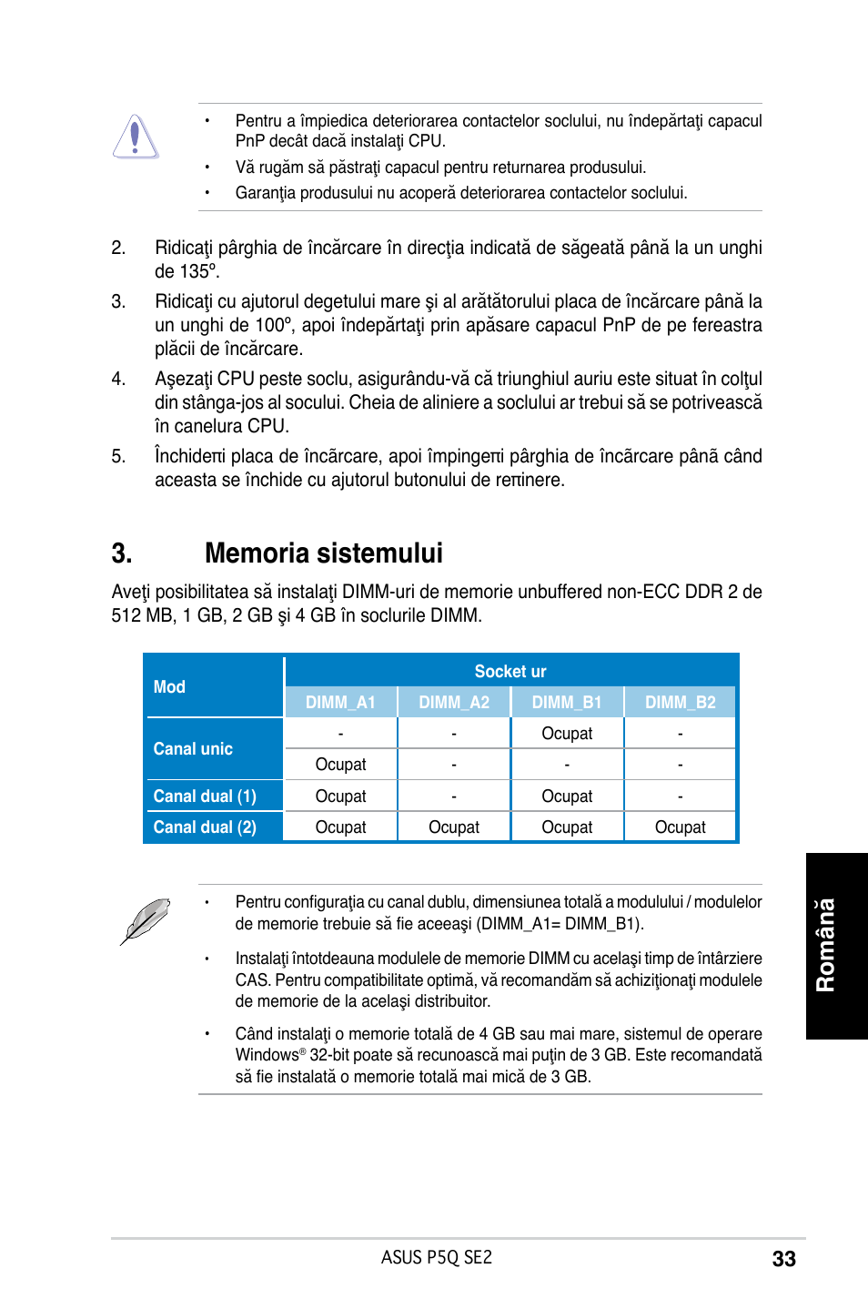 Română | Asus P5Q SE2 User Manual | Page 33 / 38