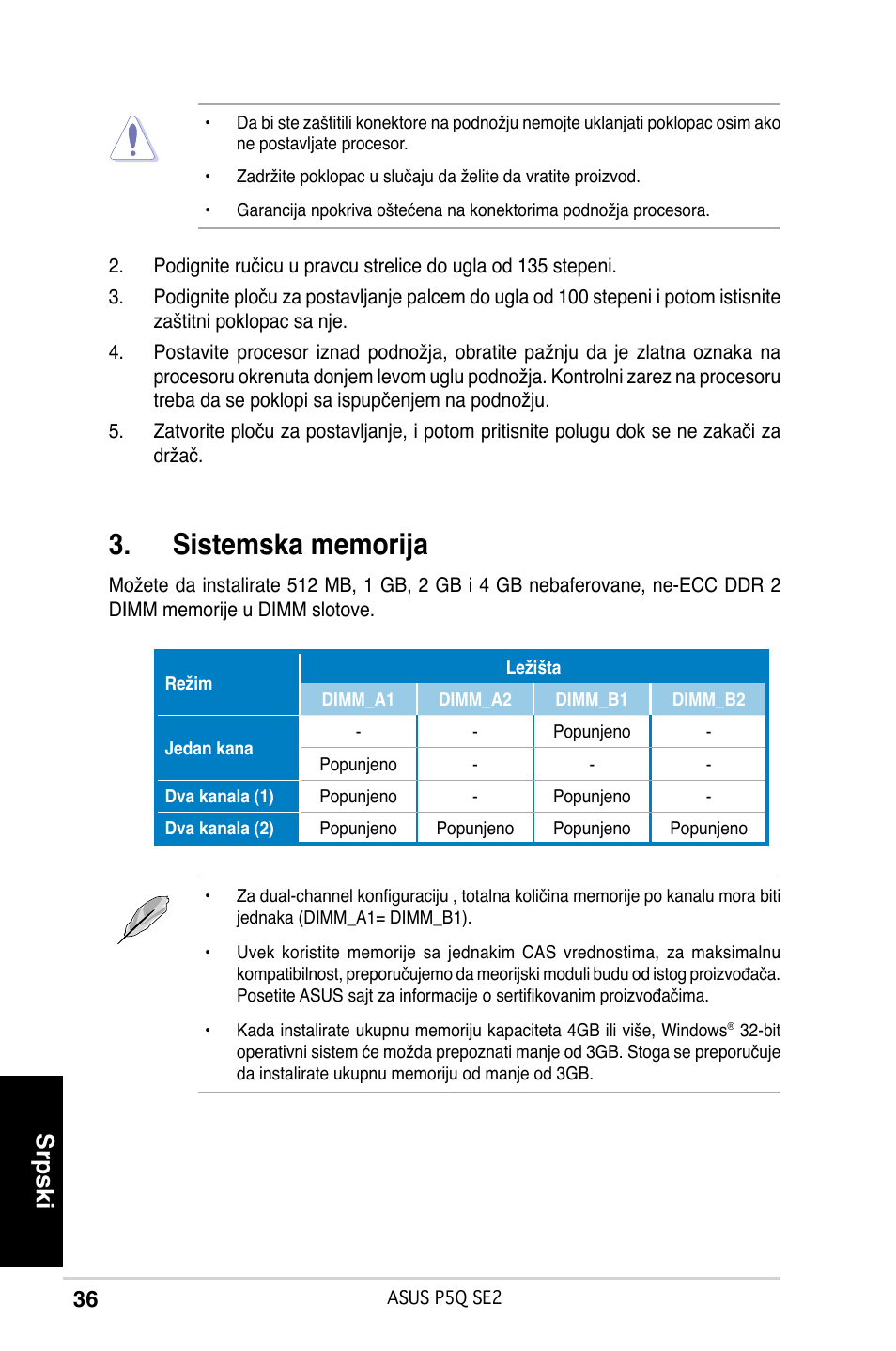 Srpski | Asus P5Q SE2 User Manual | Page 36 / 38