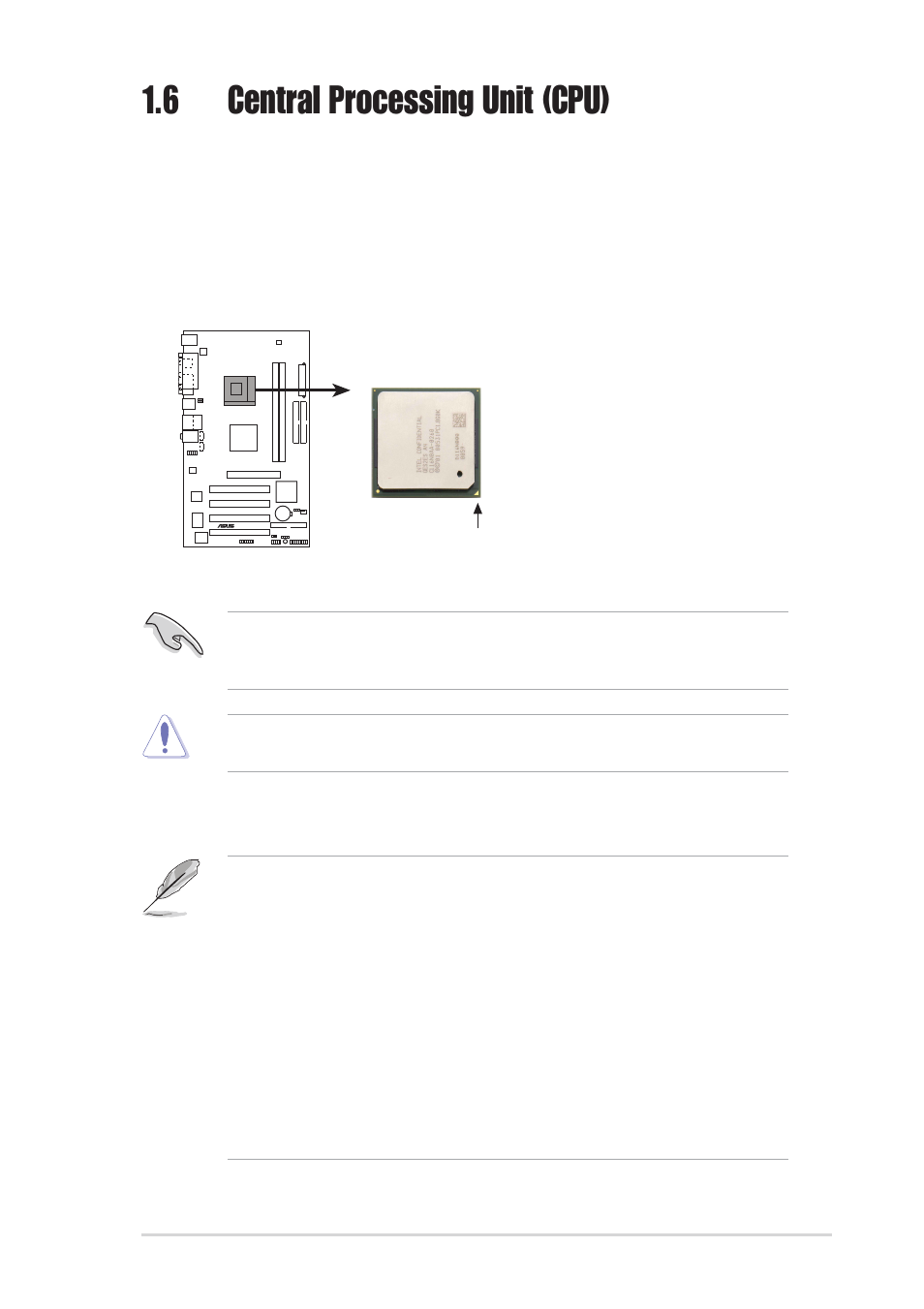 6 central processing unit (cpu), 1 overview, Hyper-threading technology | Asus p4pe2-x motherboard 1-7 | Asus P4PE2-X User Manual | Page 17 / 64