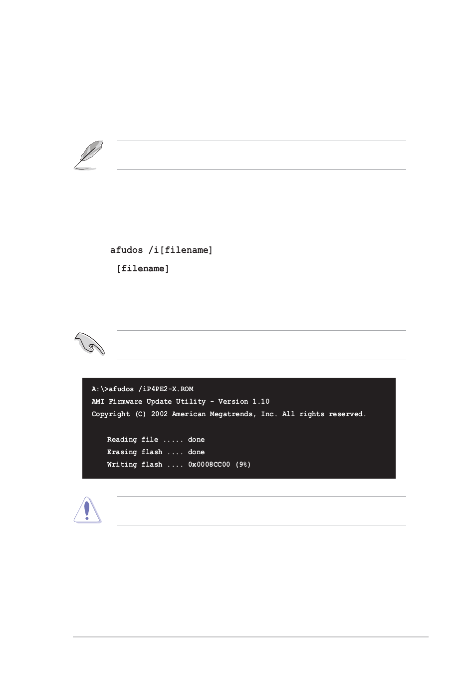 2 using afudos to update the bios | Asus P4PE2-X User Manual | Page 35 / 64