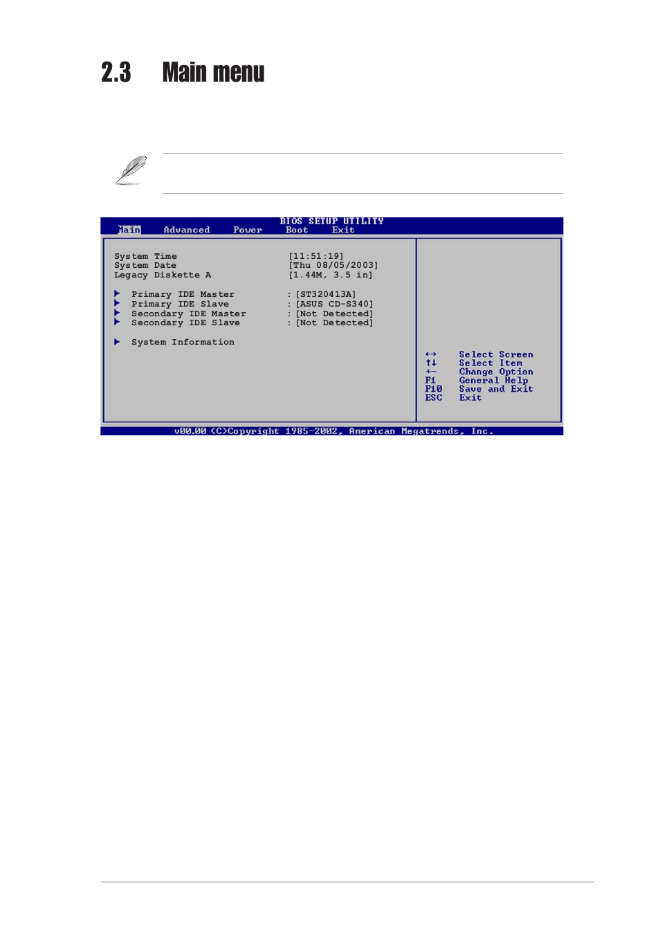 3 main menu | Asus P4PE2-X User Manual | Page 43 / 64
