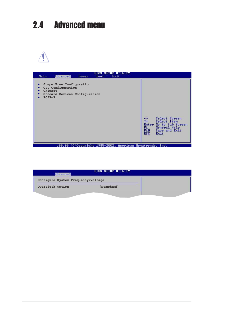 4 advanced menu, 1 jumperfree configuration | Asus P4PE2-X User Manual | Page 46 / 64