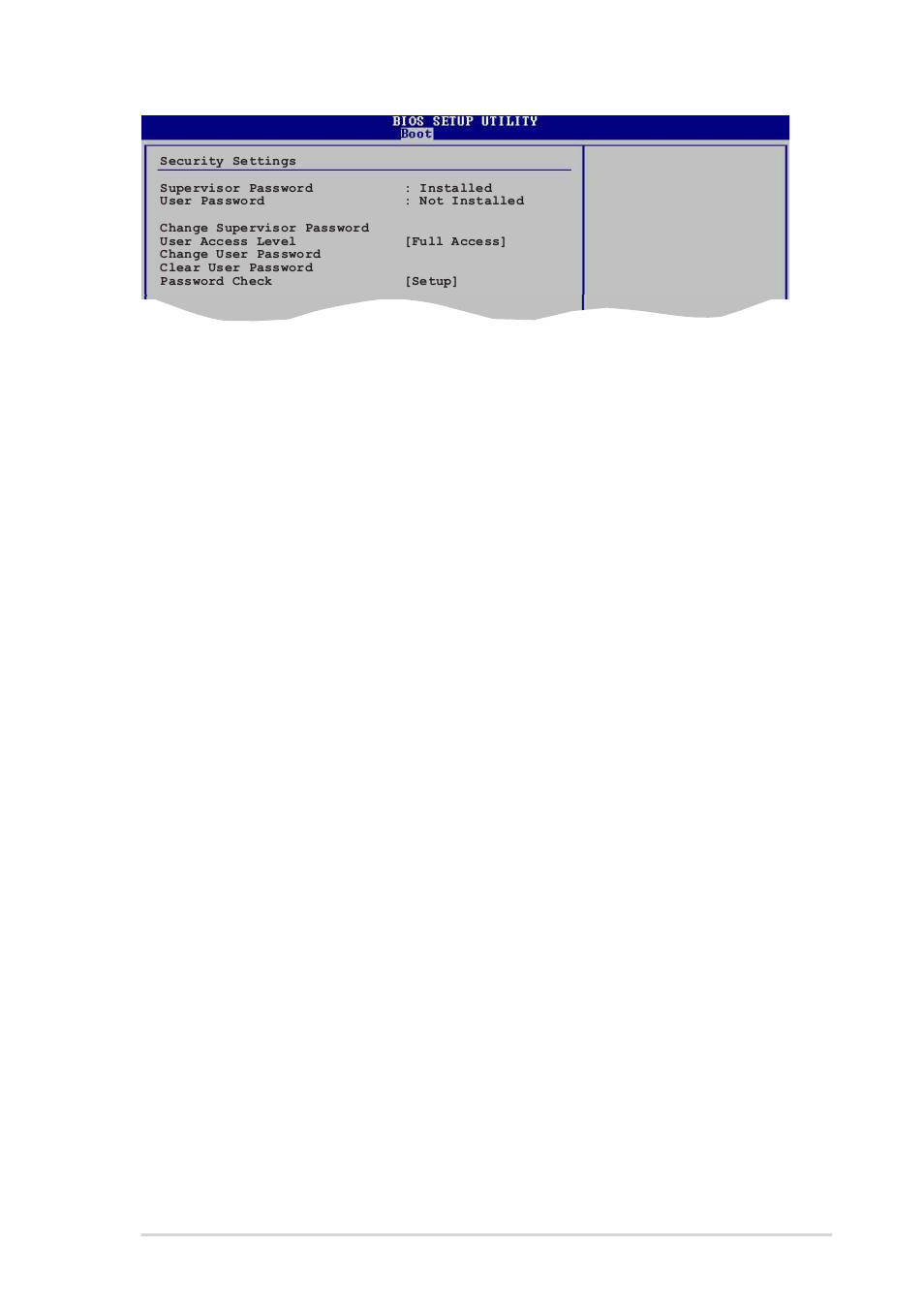 User access level (full access, Change user password, Clear user password | Password check [setup, Boot sector virus protection [disabled | Asus P4PE2-X User Manual | Page 59 / 64