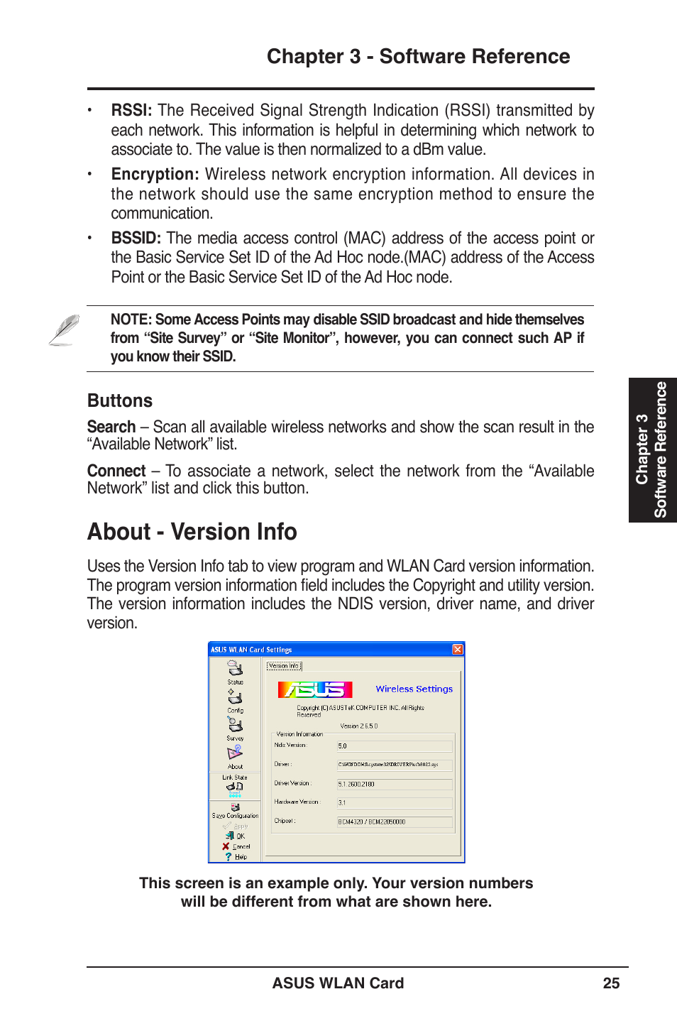 About - version info, Chapter 3 - software reference | Asus WL-169gE User Manual | Page 25 / 40