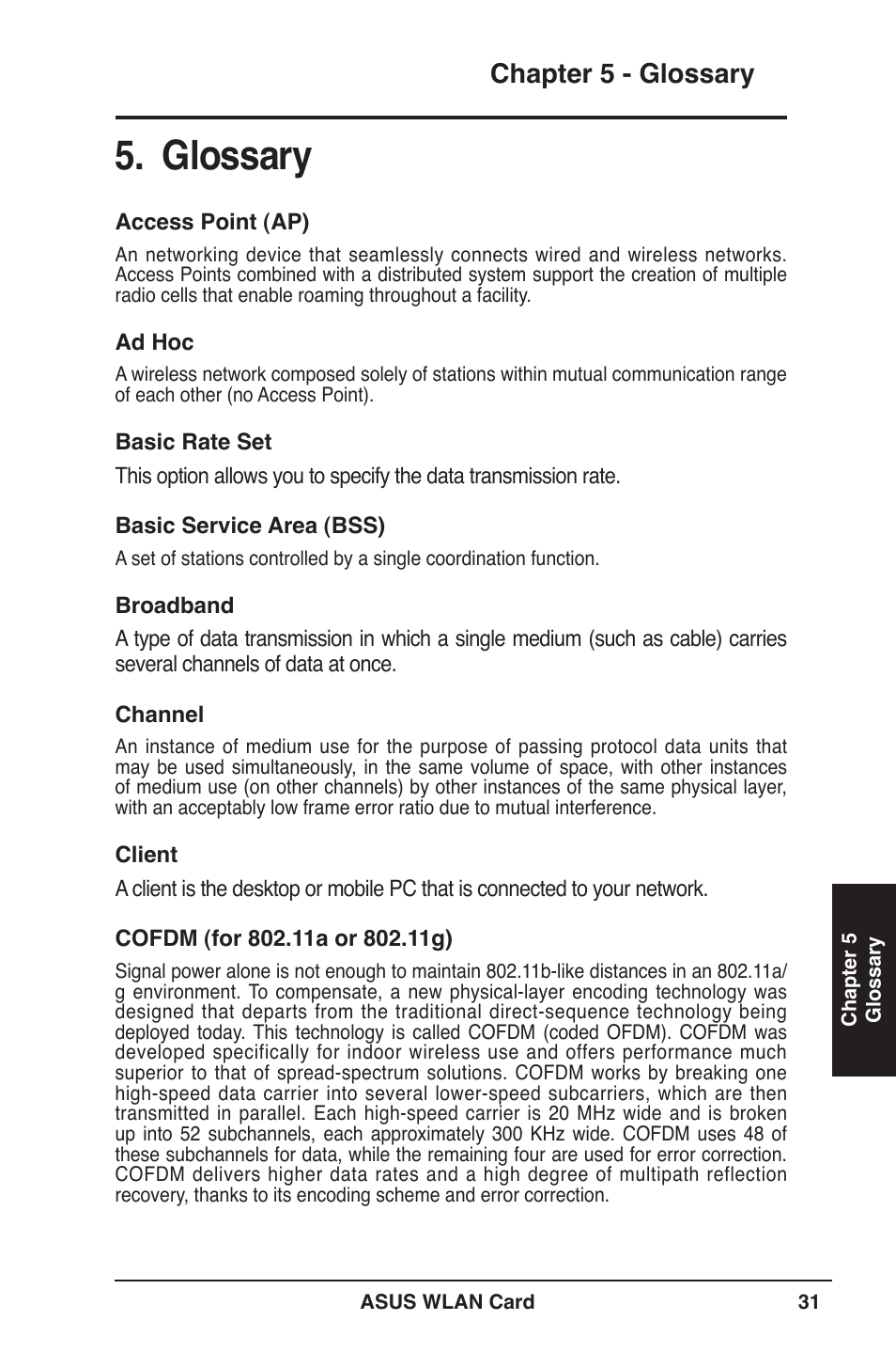 Glossary, Chapter 5 - glossary | Asus WL-169gE User Manual | Page 31 / 40