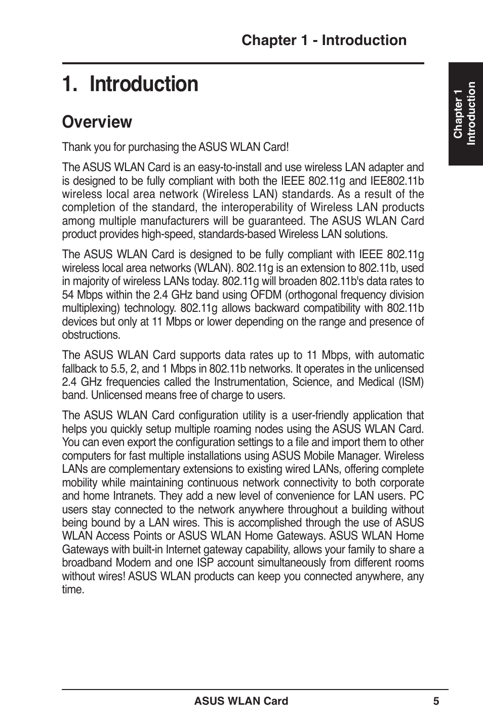 Introduction, Overview | Asus WL-169gE User Manual | Page 5 / 40