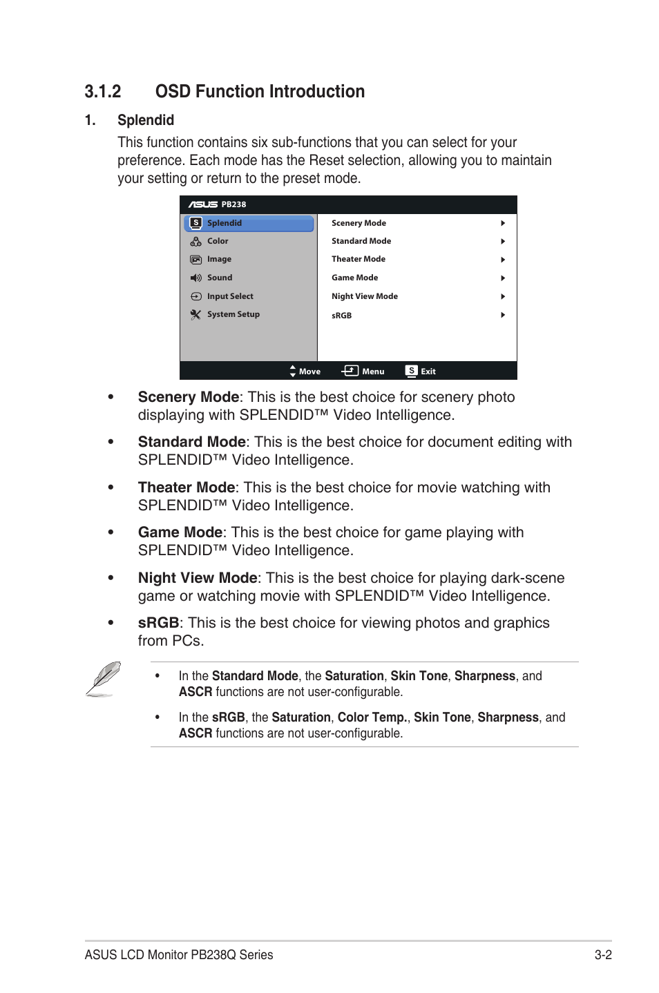 Osd function introduction -2, 2 osd function introduction | Asus PB238Q User Manual | Page 17 / 25