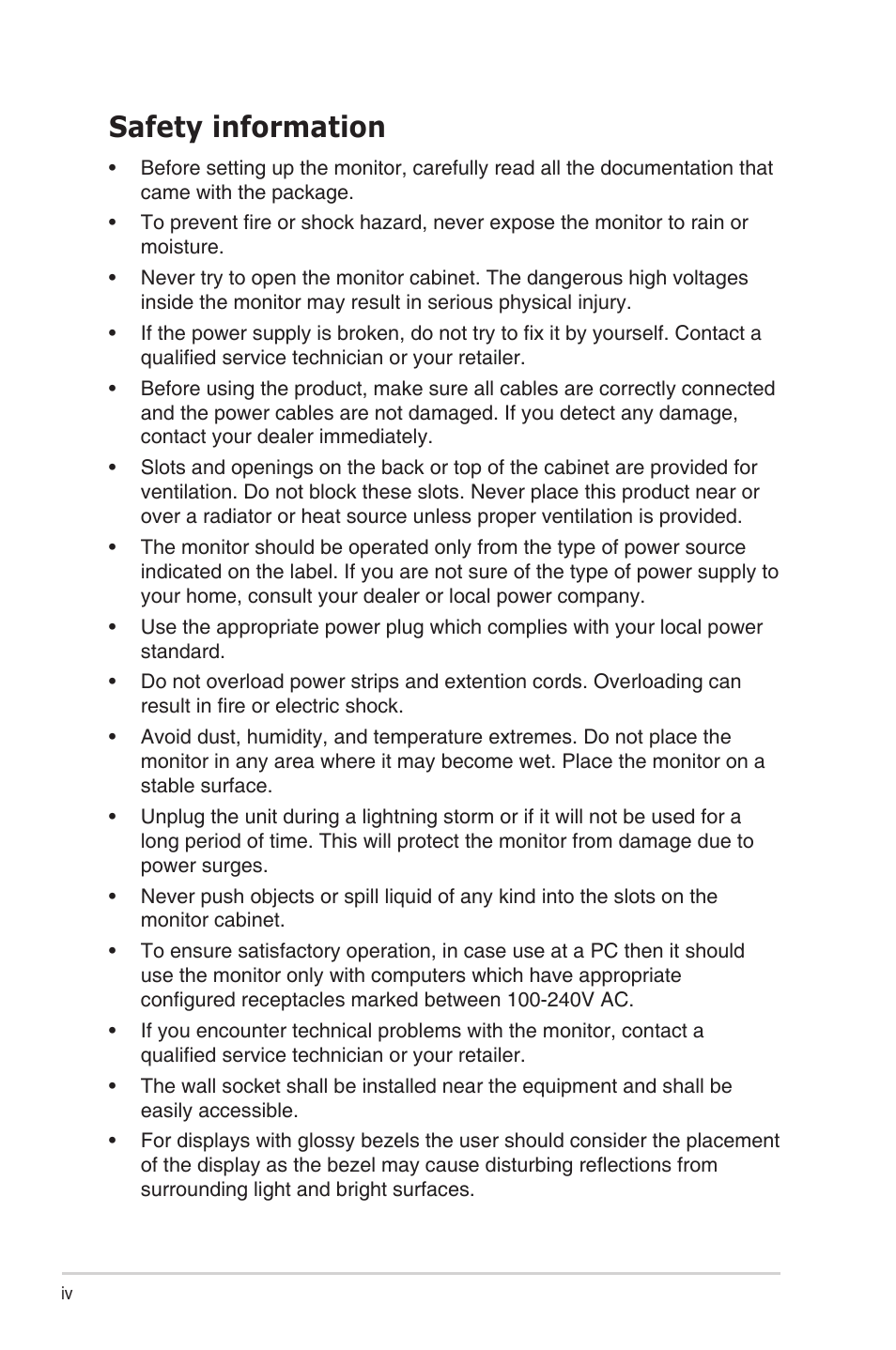 Safety information | Asus VS239HV User Manual | Page 4 / 23