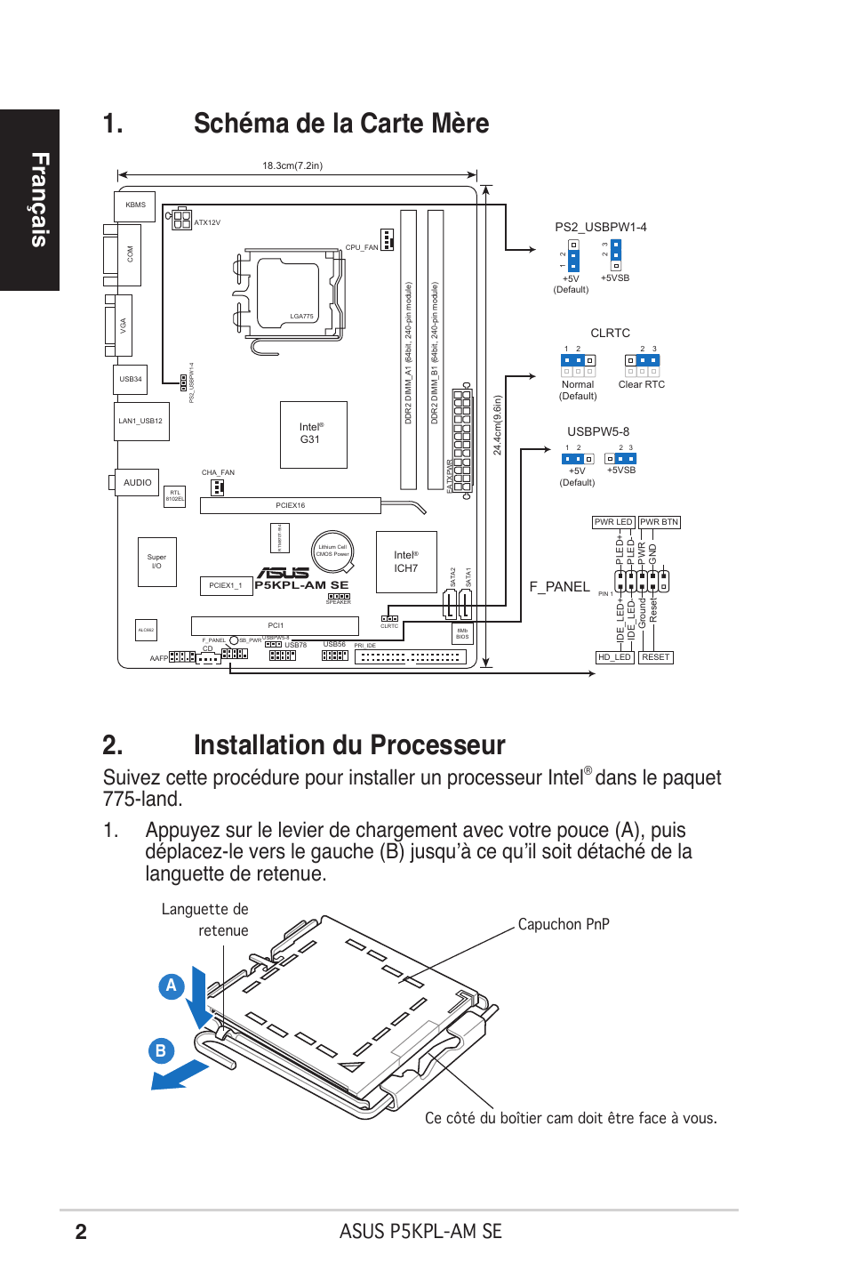 Français, Asus p5kpl-am se, Capuchon pnp | F_panel | Asus P5KPL-AM SE User Manual | Page 2 / 38