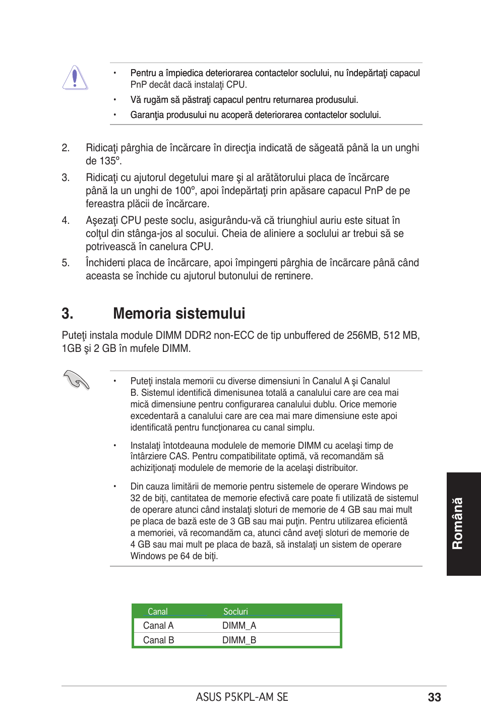 Română | Asus P5KPL-AM SE User Manual | Page 33 / 38