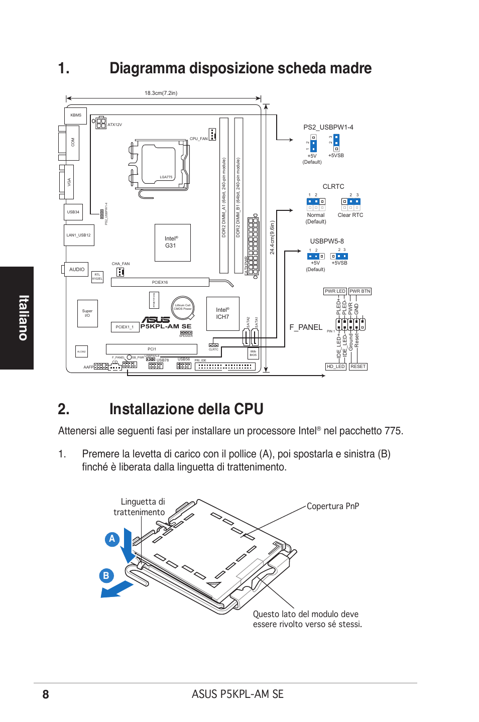 Italiano, Asus p5kpl-am se, F_panel | Asus P5KPL-AM SE User Manual | Page 8 / 38