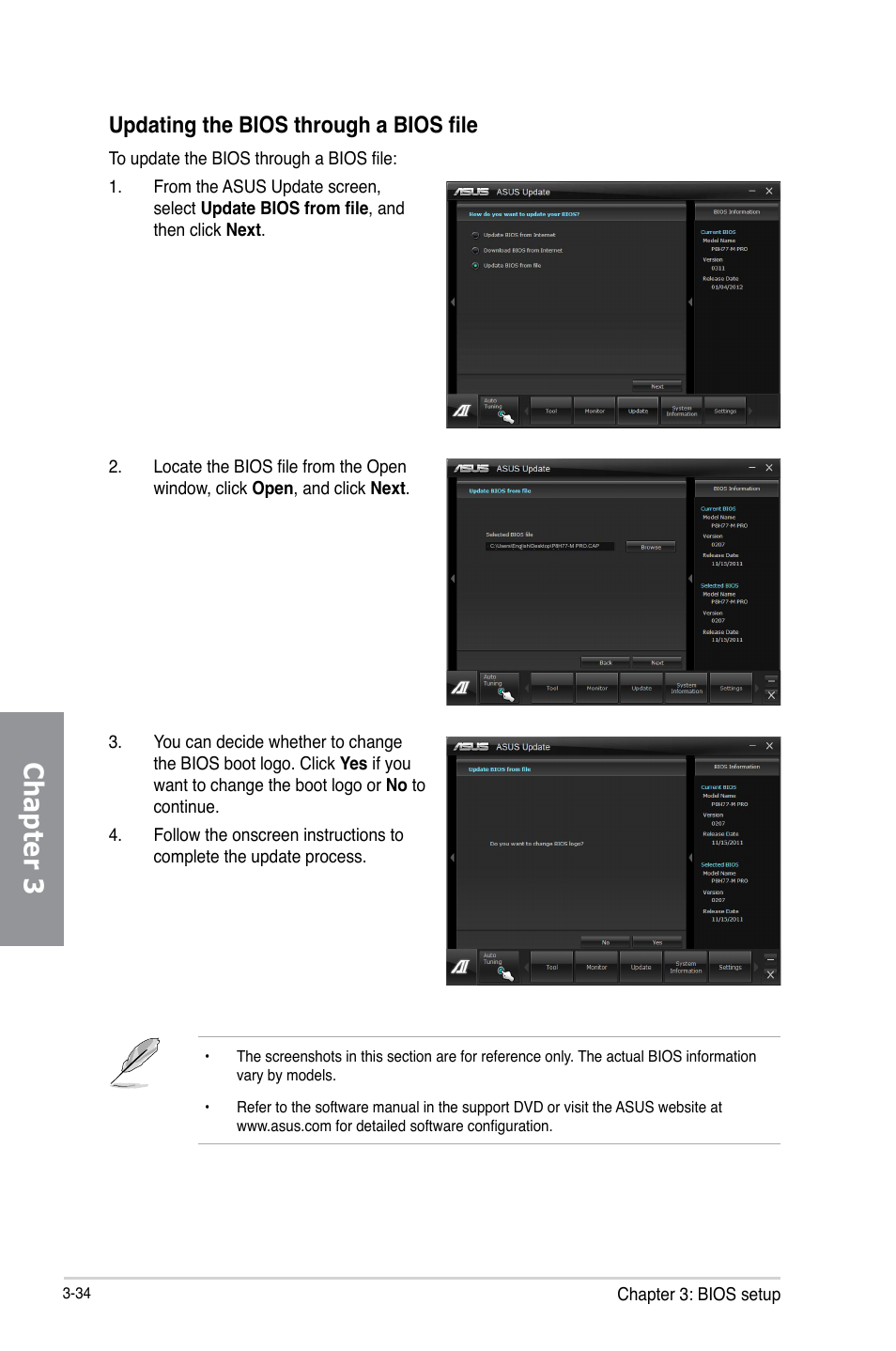 Chapter 3, Updating the bios through a bios file | Asus P8H77-M PRO User Manual | Page 102 / 156
