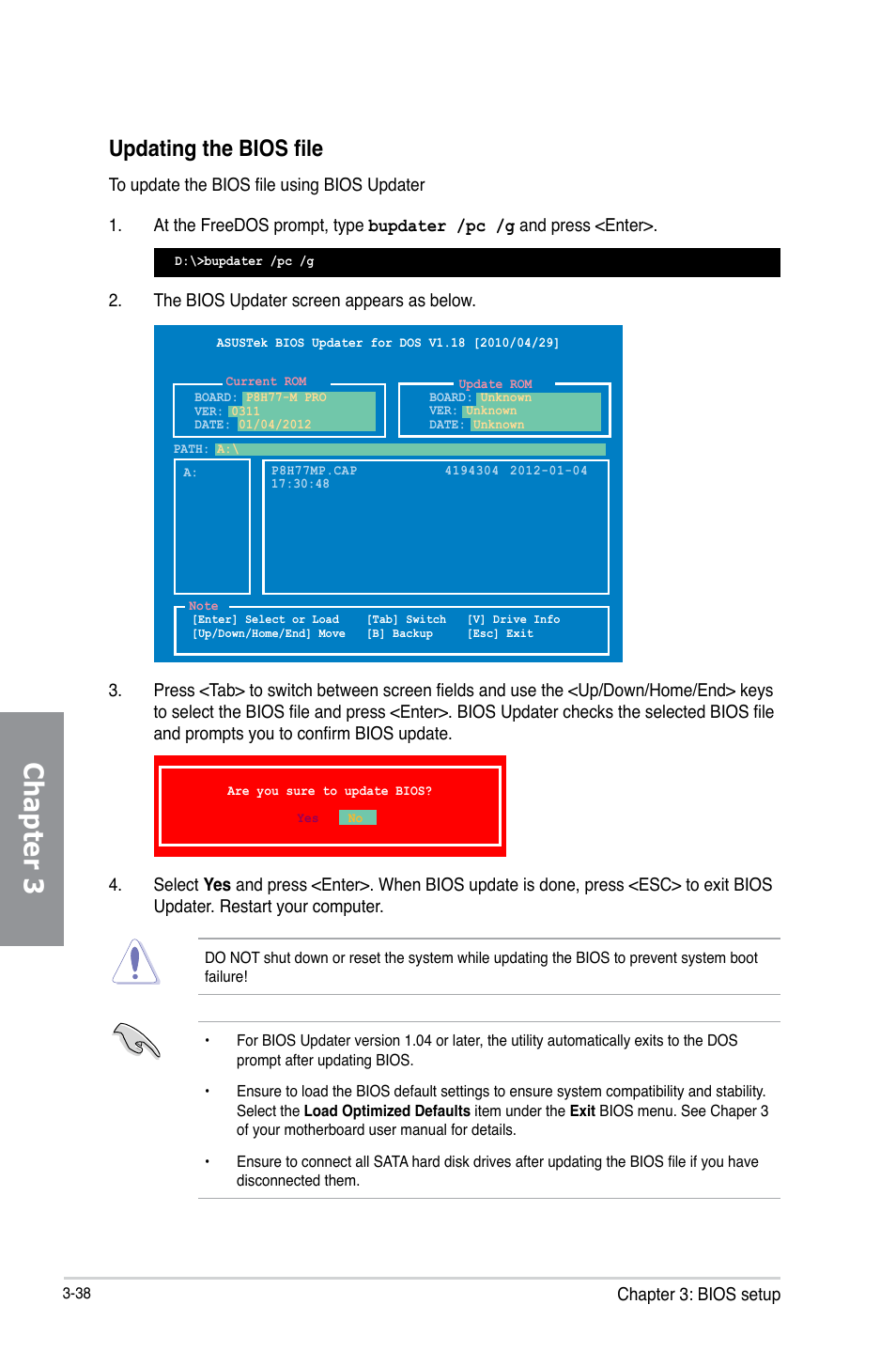 Chapter 3, Updating the bios file | Asus P8H77-M PRO User Manual | Page 106 / 156