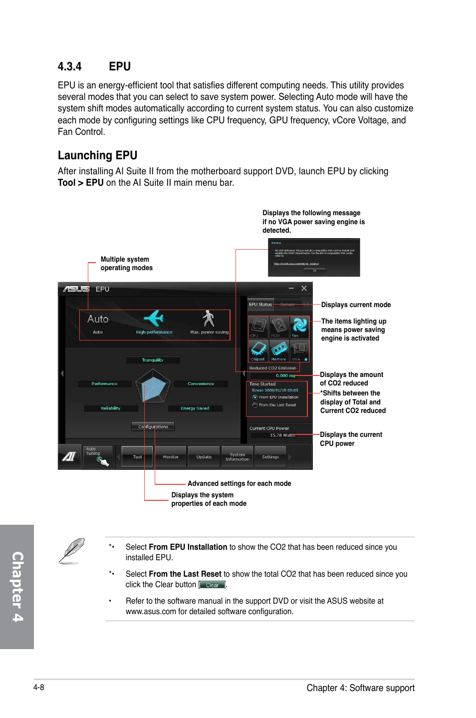 Chapter 4, 4 epu, Launching epu | Asus P8H77-M PRO User Manual | Page 114 / 156