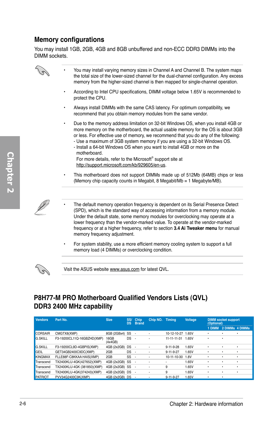 Chapter 2, Chapter 2: hardware information | Asus P8H77-M PRO User Manual | Page 28 / 156